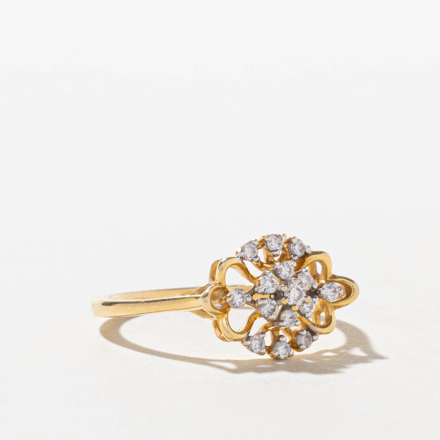 18k Diamond Cluster Openwork Floral Ring | SZ 6.5