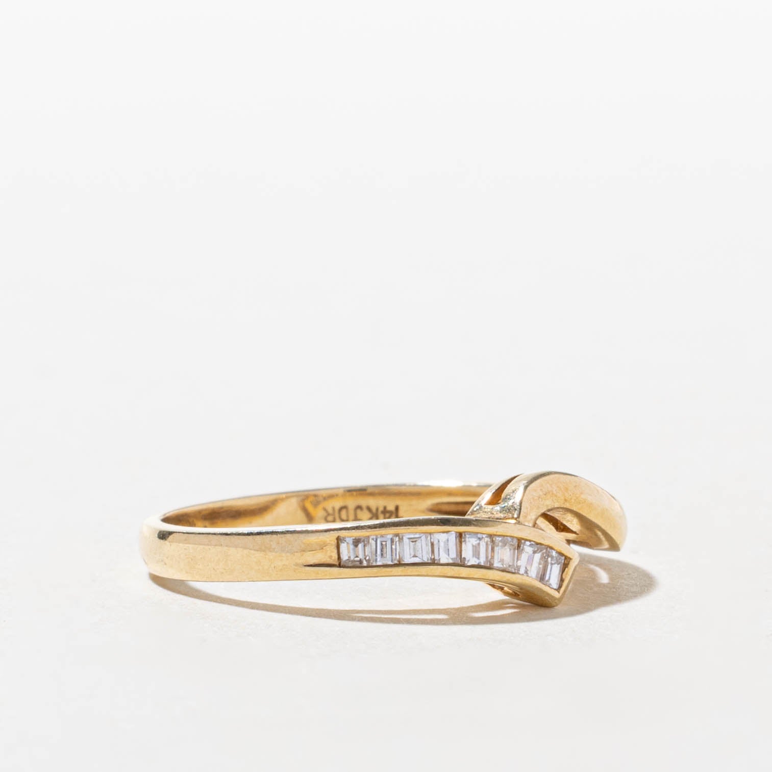 14k Channel Set Baguette Diamond Bypass Ring | SZ 6.5