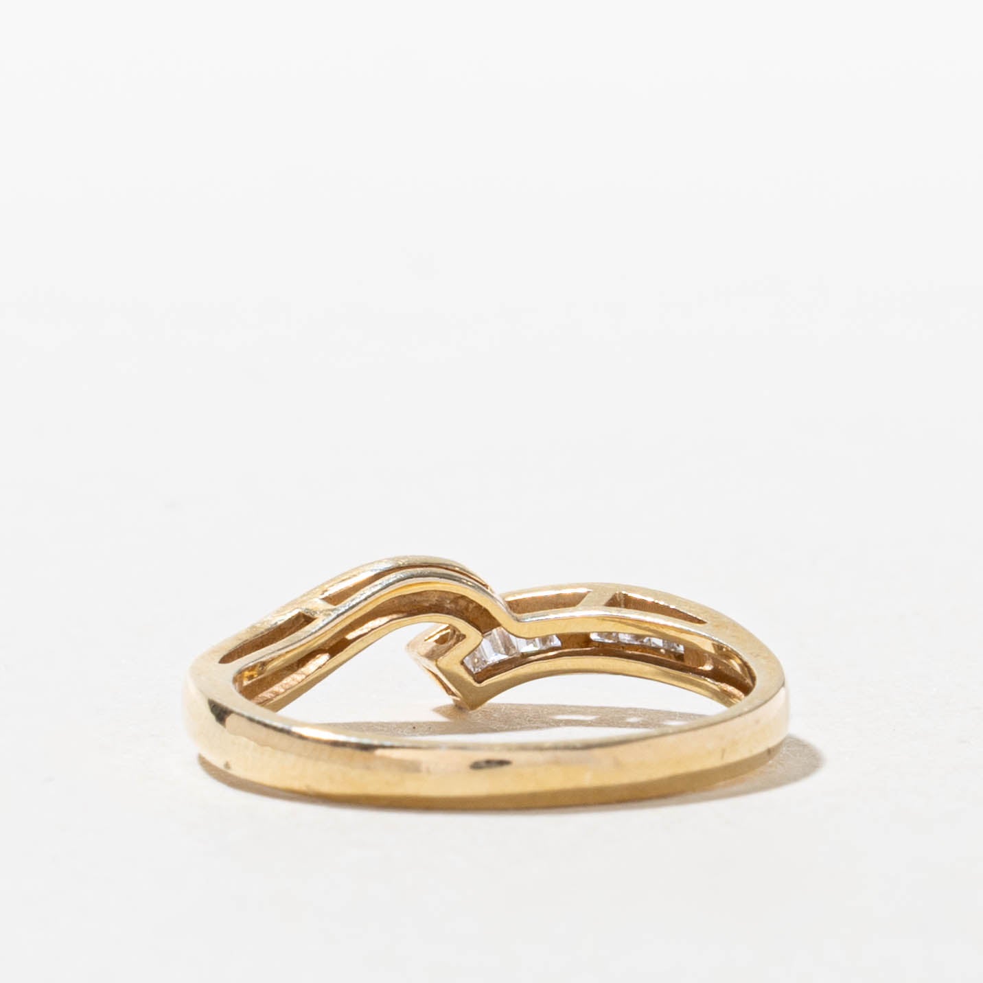 14k Channel Set Baguette Diamond Bypass Ring | SZ 6.5