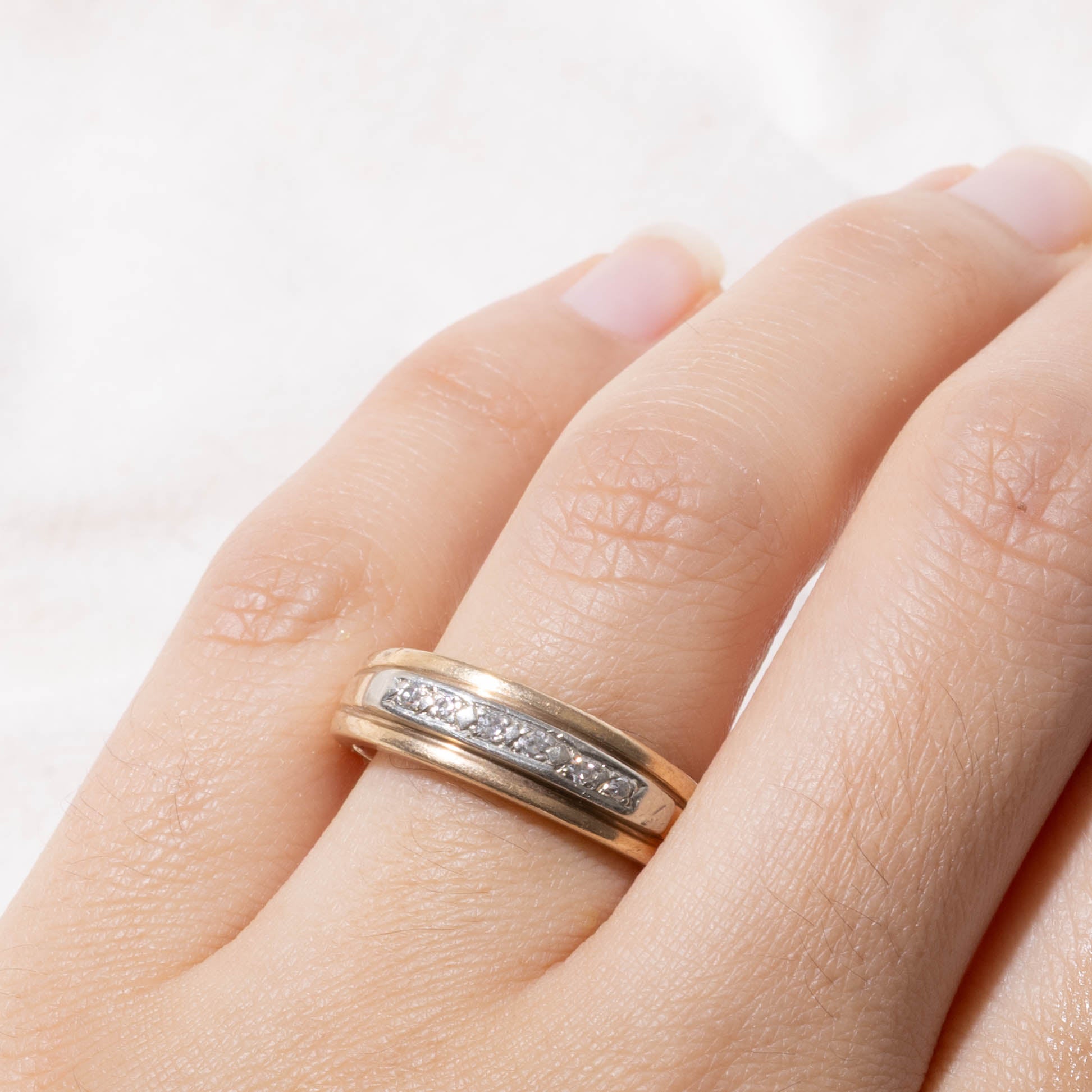 10k Two Tone Gold Semi Eternity Diamond Band | SZ 6.75