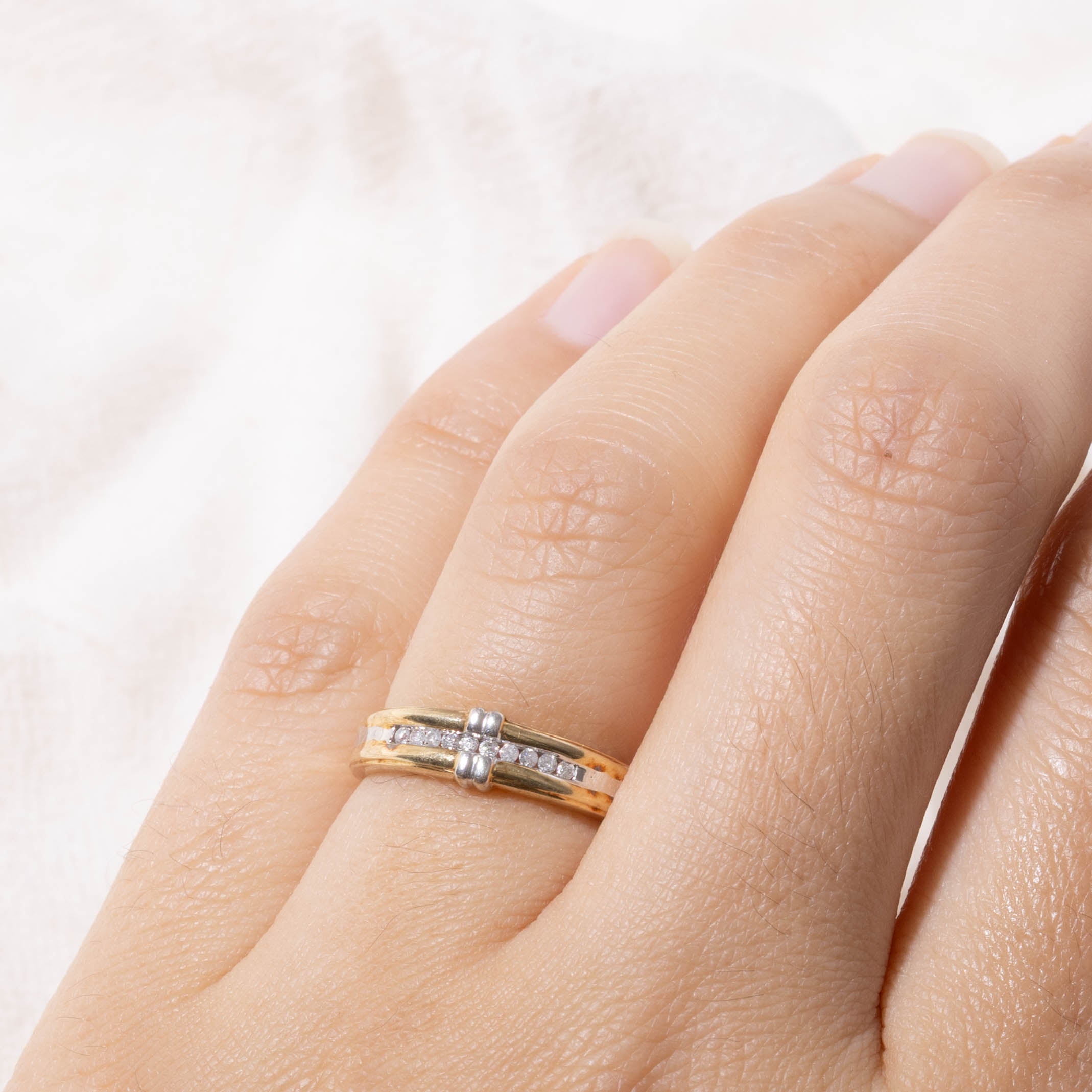 10k Two Tone Gold Semi Eternity Diamond Band | SZ 5.5