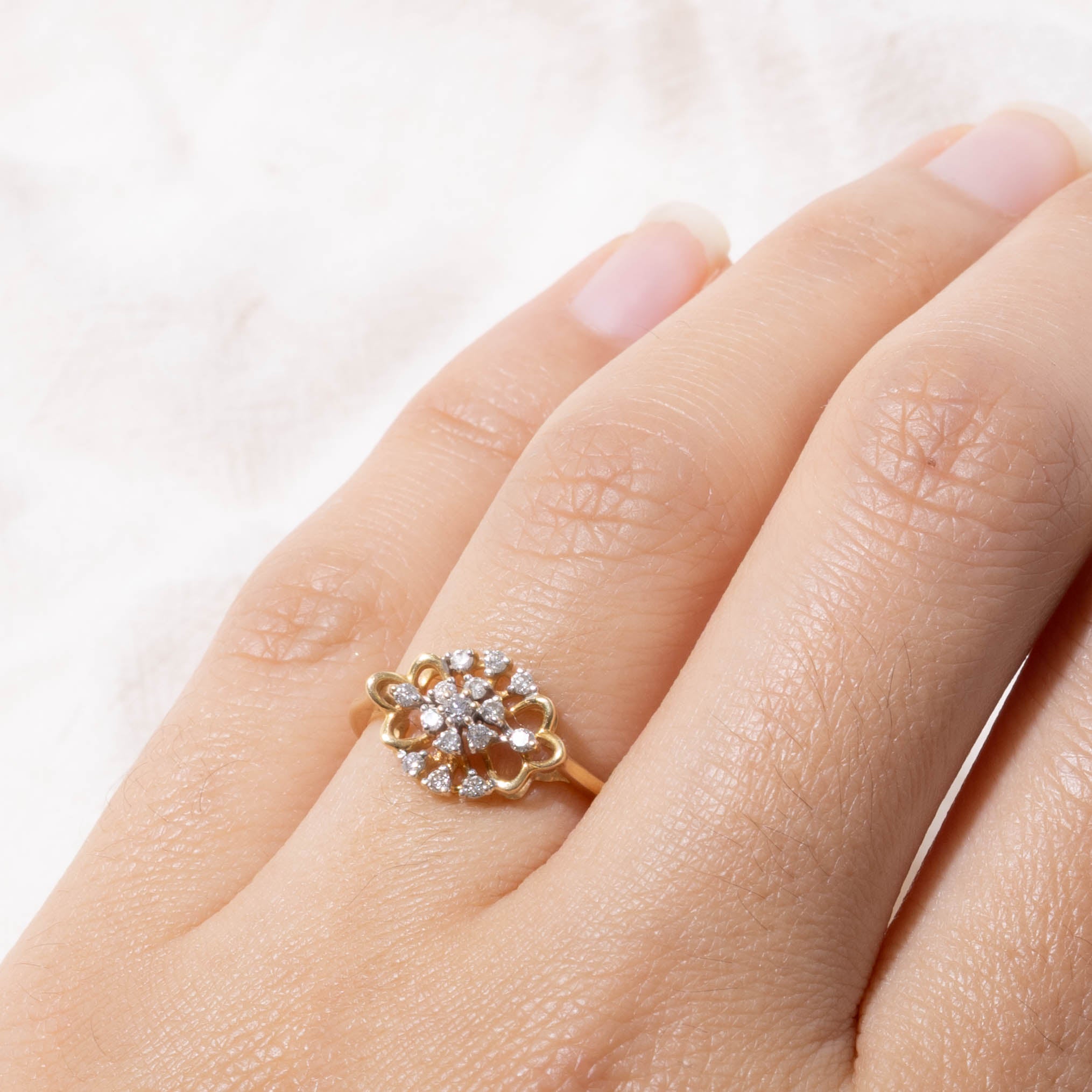 18k Diamond Cluster Openwork Floral Ring | SZ 6.5