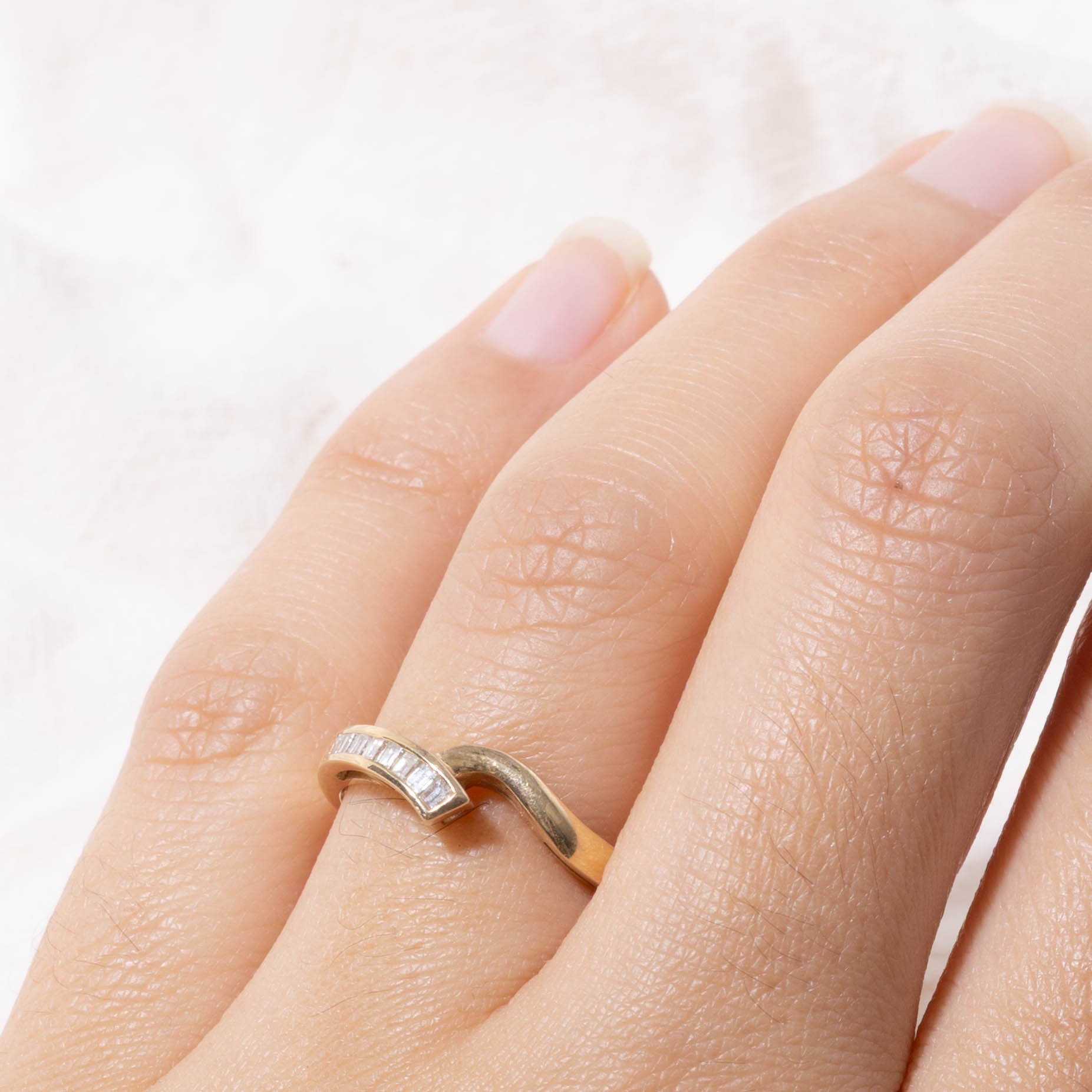 14k Channel Set Baguette Diamond Bypass Ring | SZ 6.5