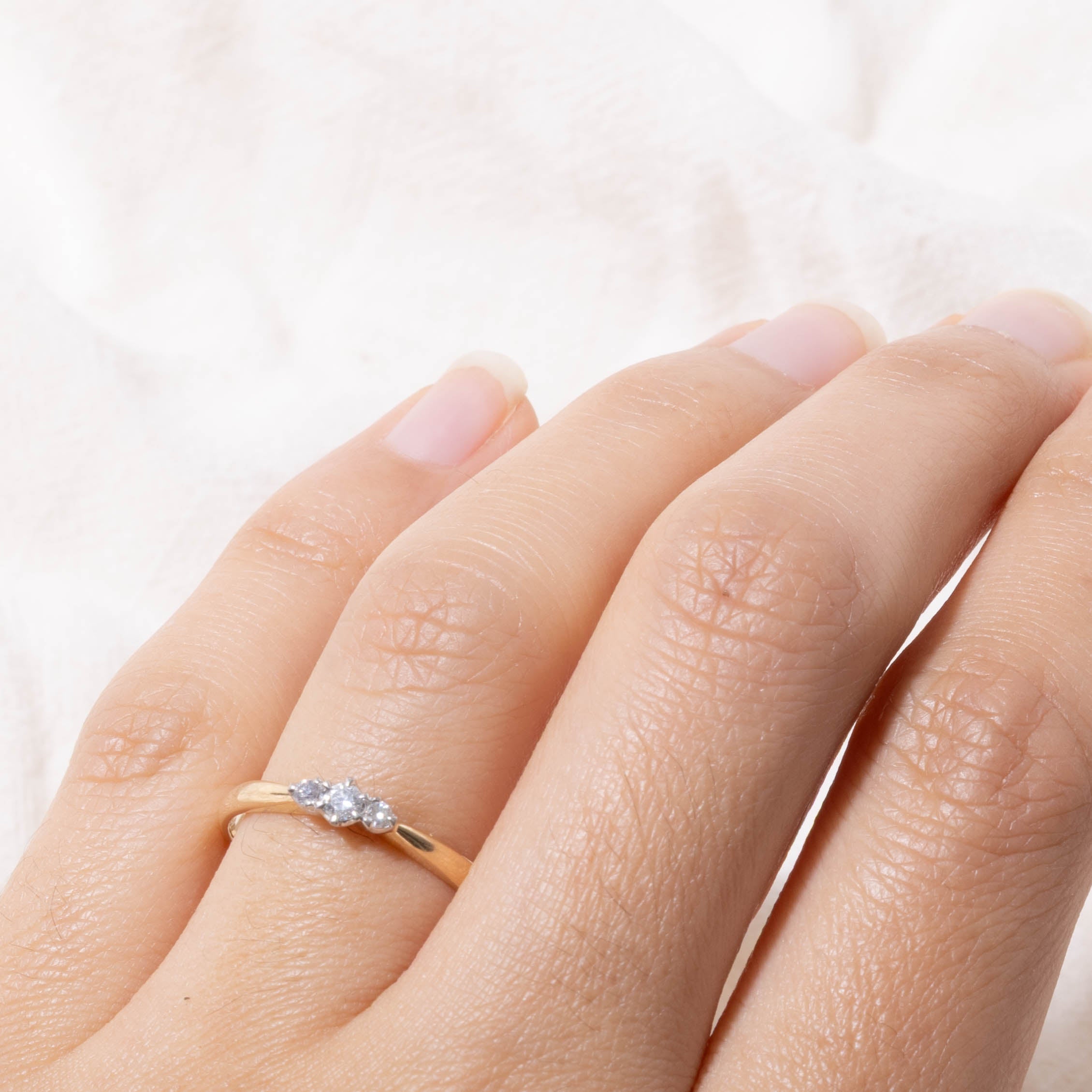 14k Three Stone Diamond Petite Ring | SZ 8.75