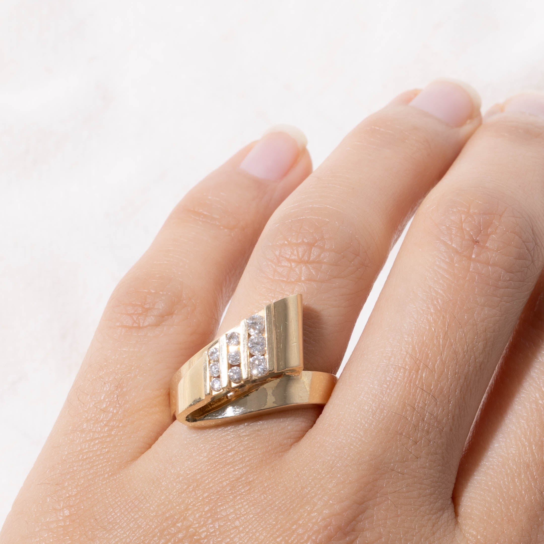 14k Channel Set Diamond Geometric Bypass Ring | SZ 9.5