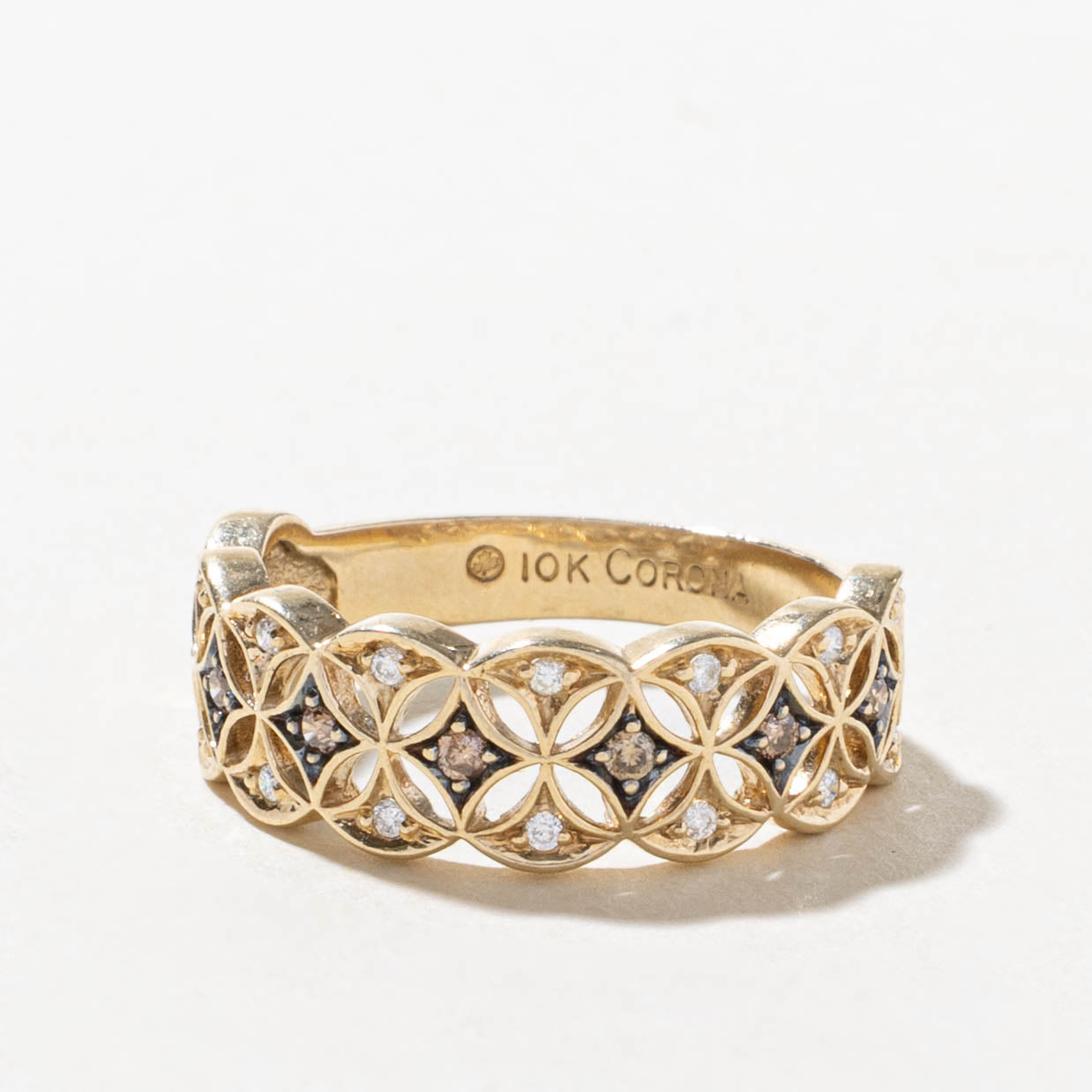 10k Diamond Floral Patterned Openwork Band | SZ 6.75