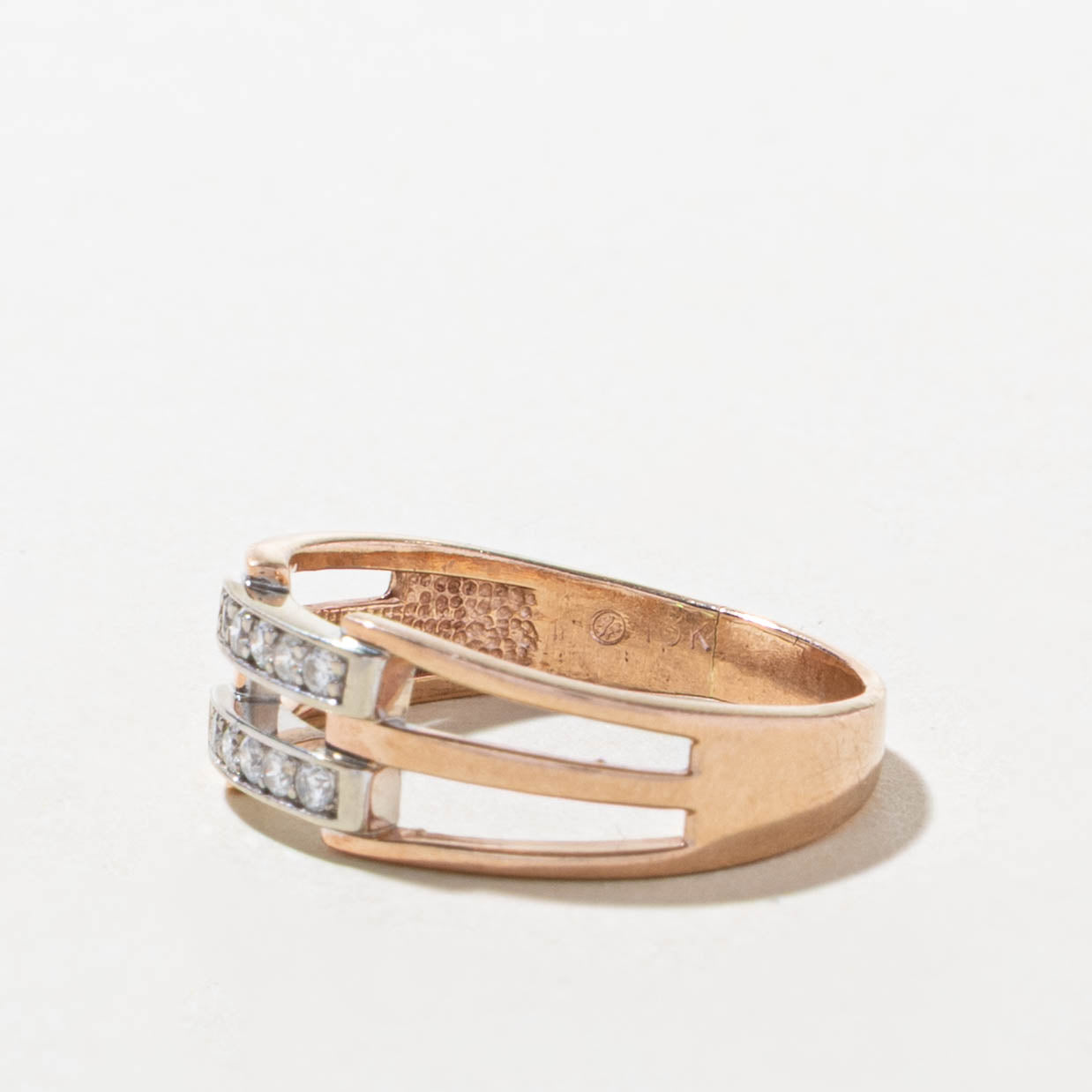 10k Rose Gold Double Row Diamond Open Shank Ring | SZ 7.5