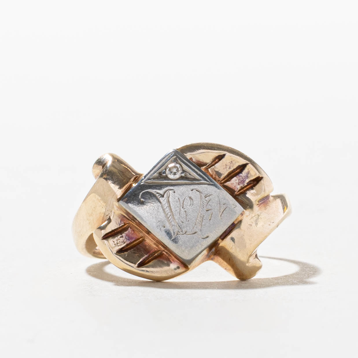 10k Two Tone Gold Diamond Engraved Abstract Ring | SZ 6