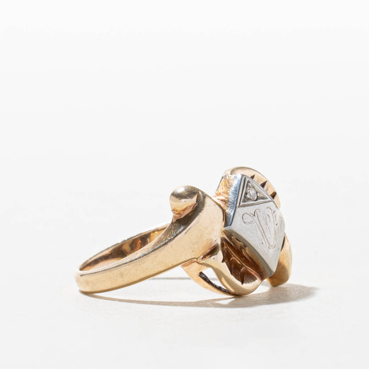 10k Two Tone Gold Diamond Engraved Abstract Ring | SZ 6
