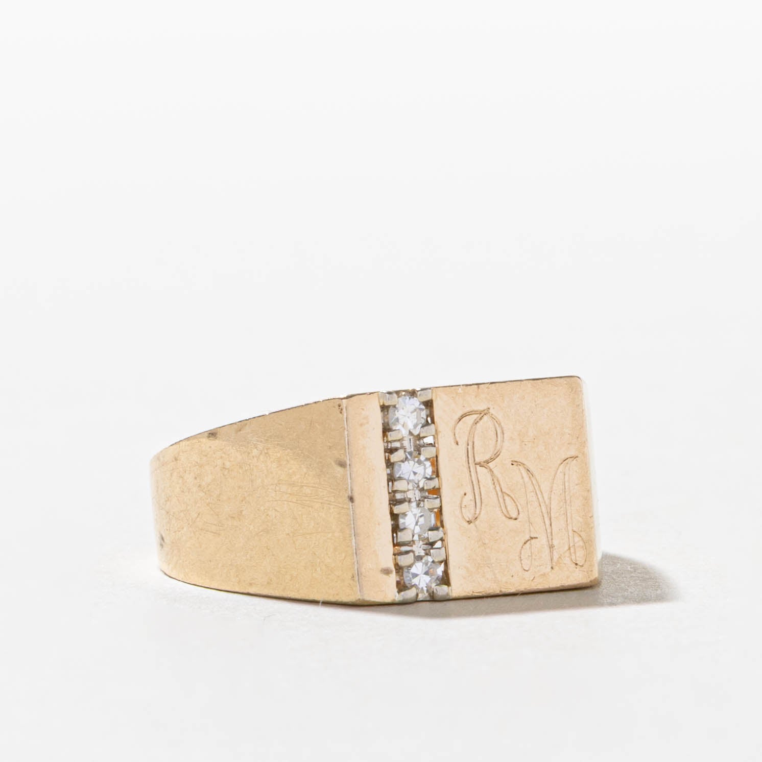 10k Diamond "RM" Initial Engraved Signet Ring | SZ 7.75