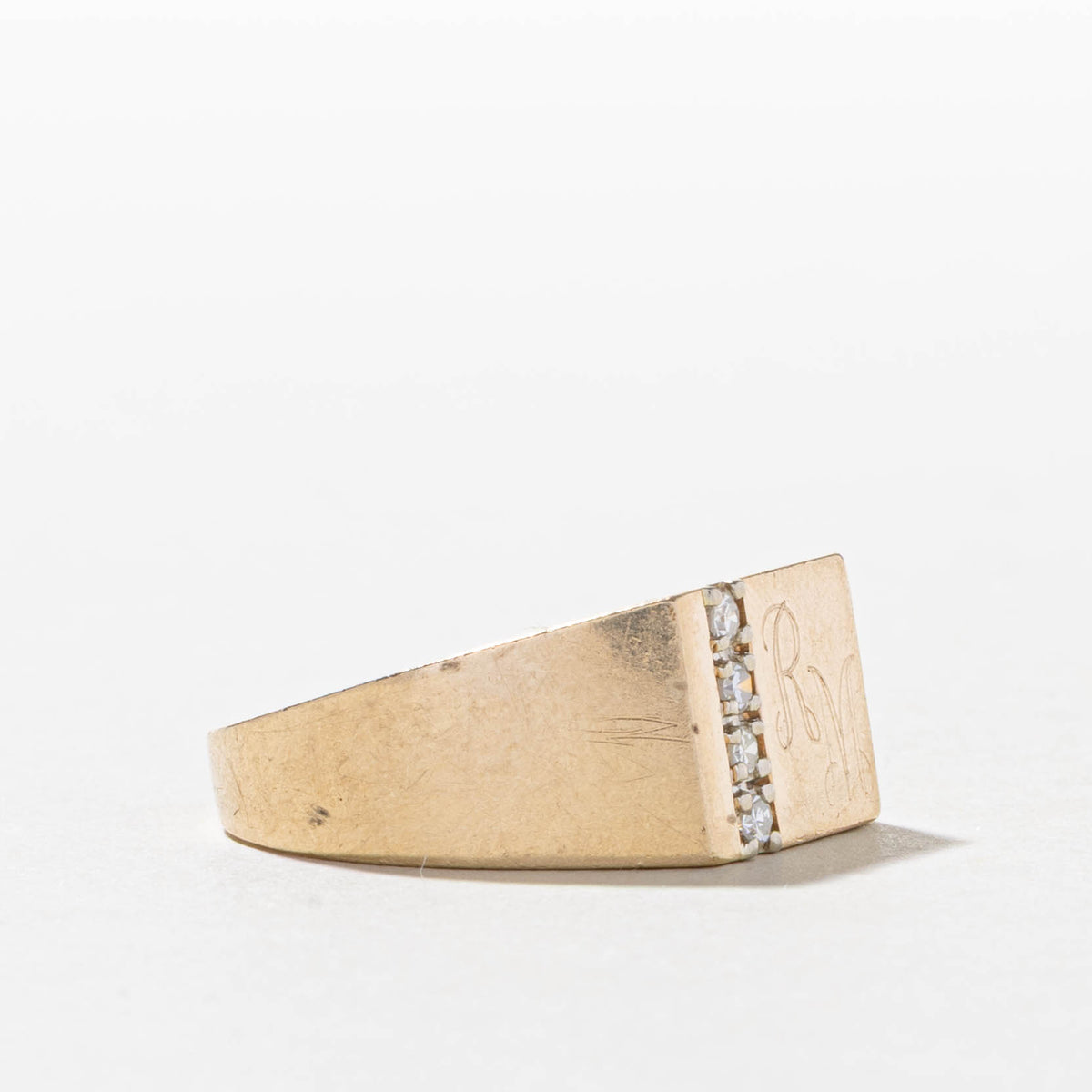 10k Diamond "RM" Initial Engraved Signet Ring | SZ 7.75