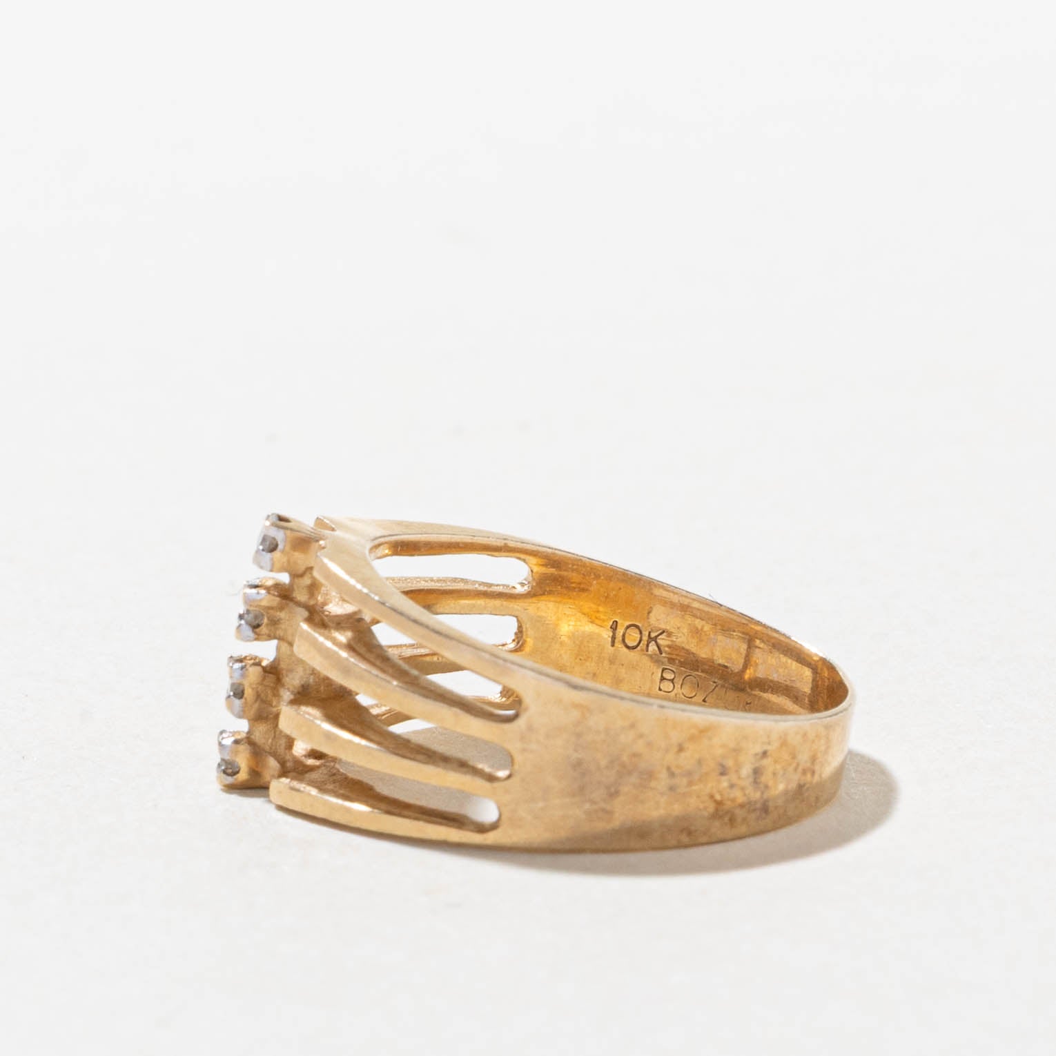 10k Four Stone Diamond Column Open Shank Ring | SZ 6