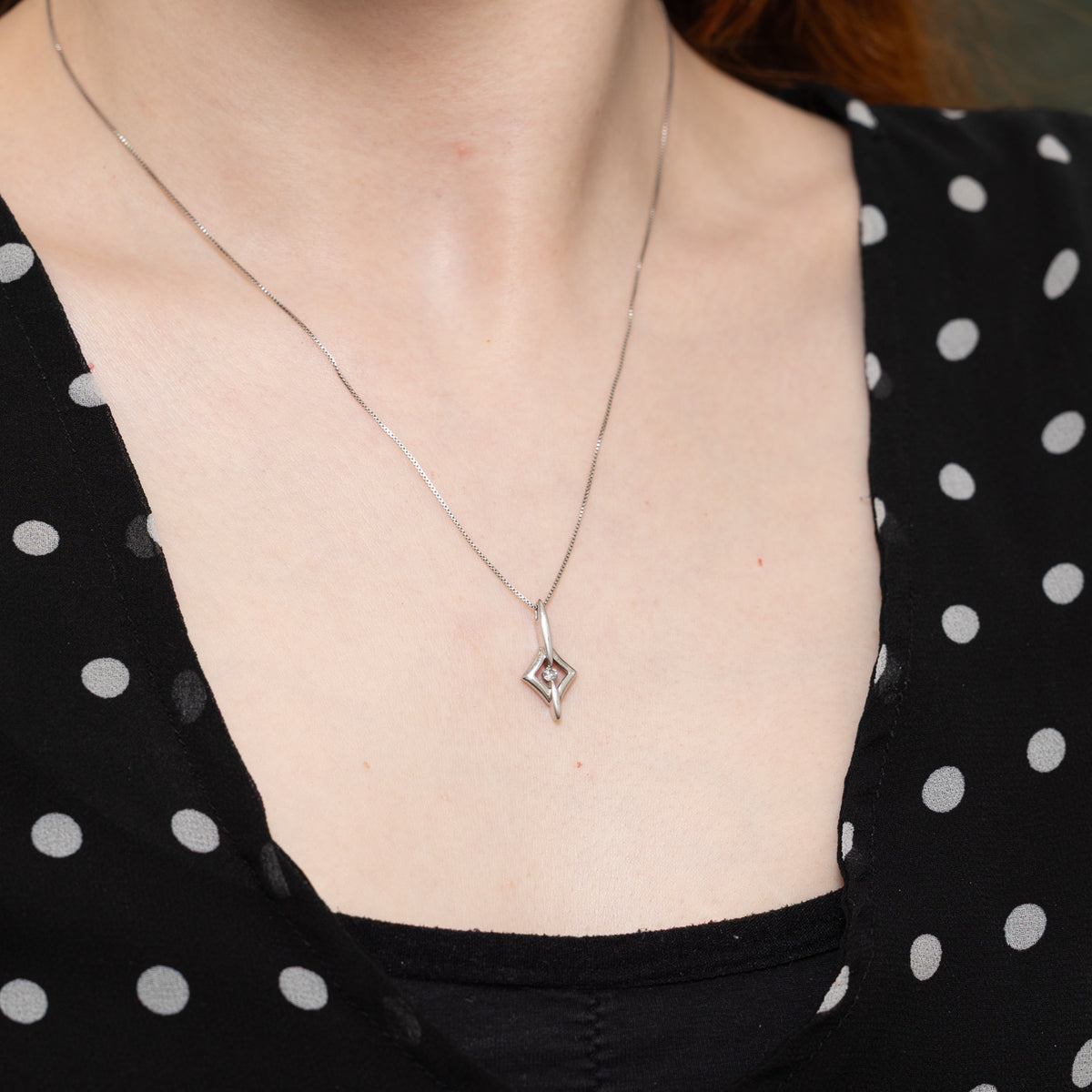 Sterling Silver Diamond Framed Pendant Necklace | 18"