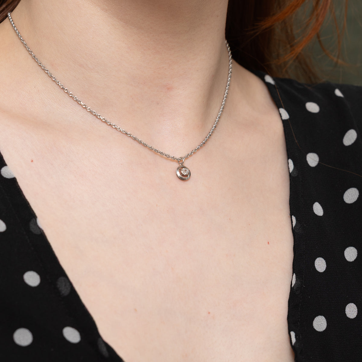 10k Solitaire Old European Cut Diamond Pendant Necklace | 15"