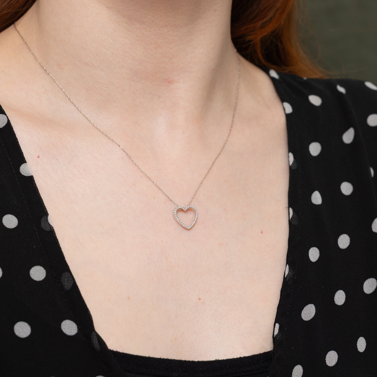 14k Eternity Diamond Heart Pendant Necklace | 17"