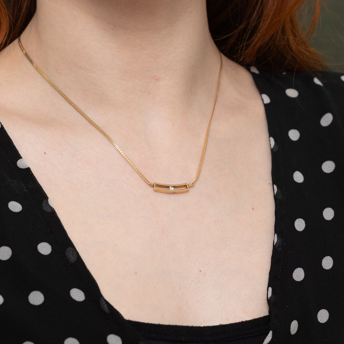 14k Diamond Open Rectangle Bar Pendant Necklace | 17"