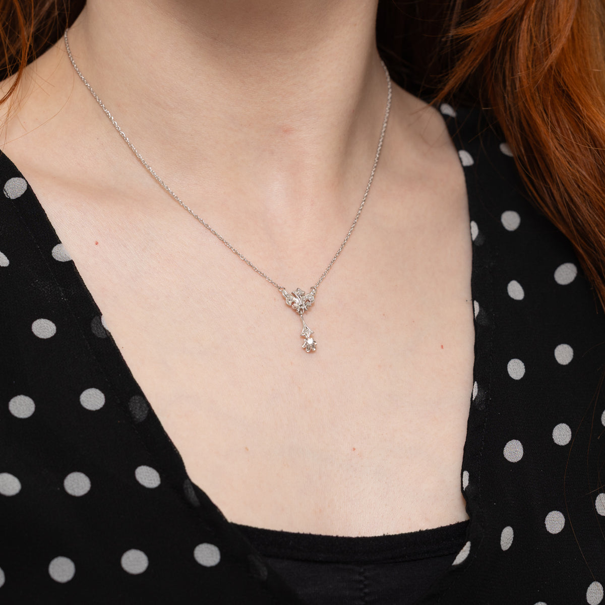 14k Diamond Ornate Floral Drop Pendant Necklace | 16"