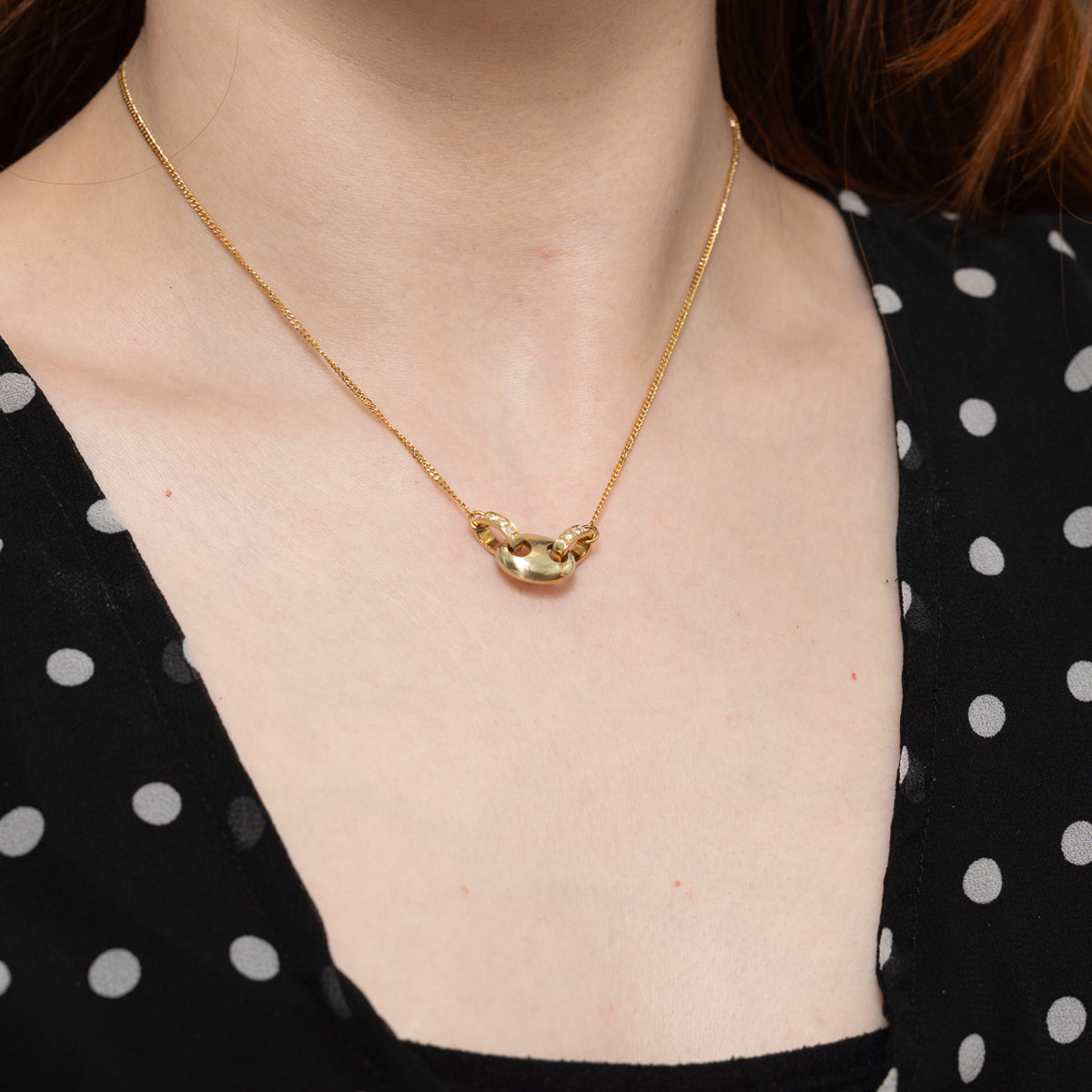 14k Accent Diamond Anchor Link Pendant Necklace | 16"