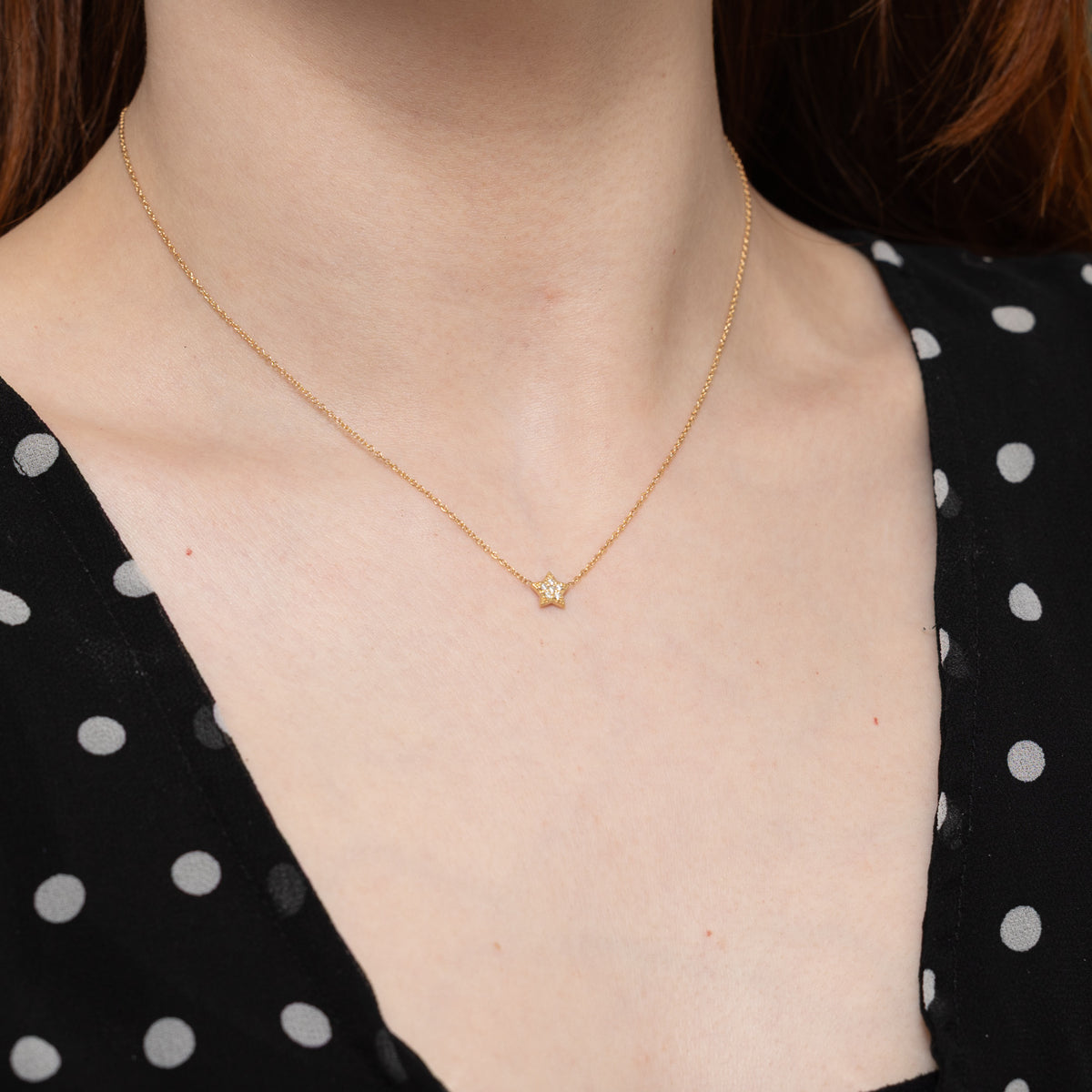14k Pave Set Diamond Star Pendant Necklace | 16"