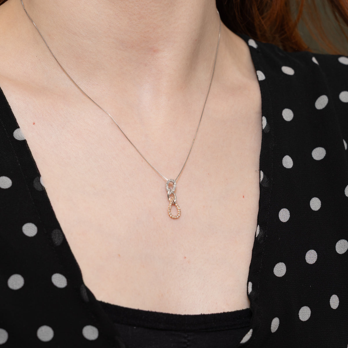 10k Two Tone Diamond Chain Link Drop Pendant Necklace | 17.5"