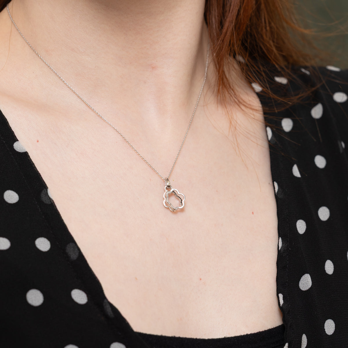 18k Accent Diamond Floral Pendant Necklace | 16"