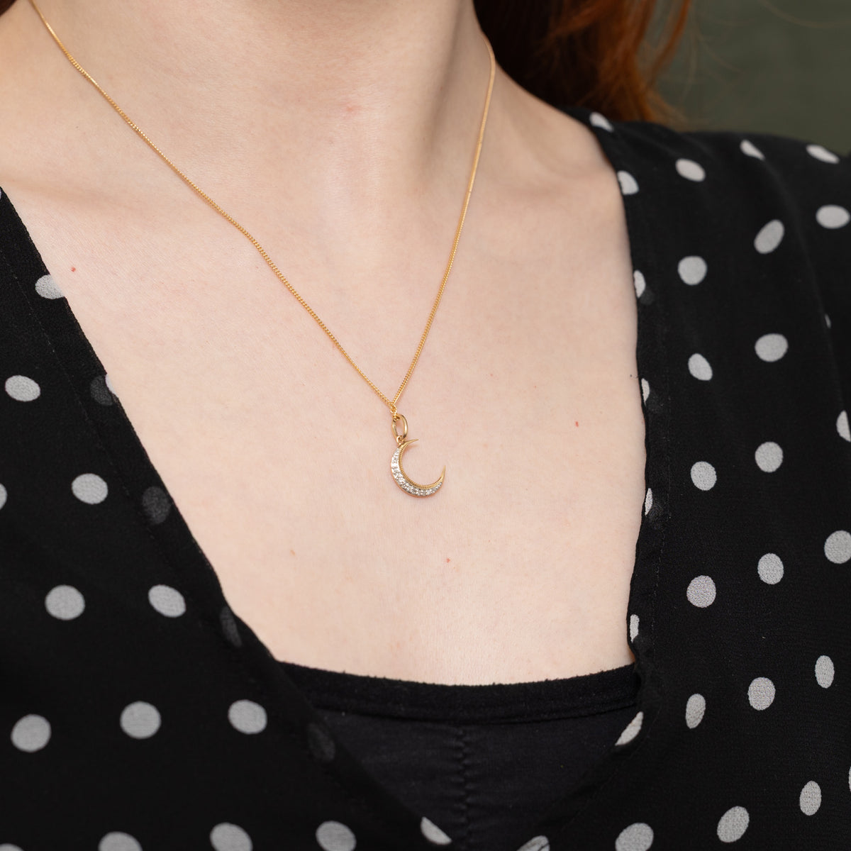 10k Diamond Crescent Moon Pendant Necklace | 18"