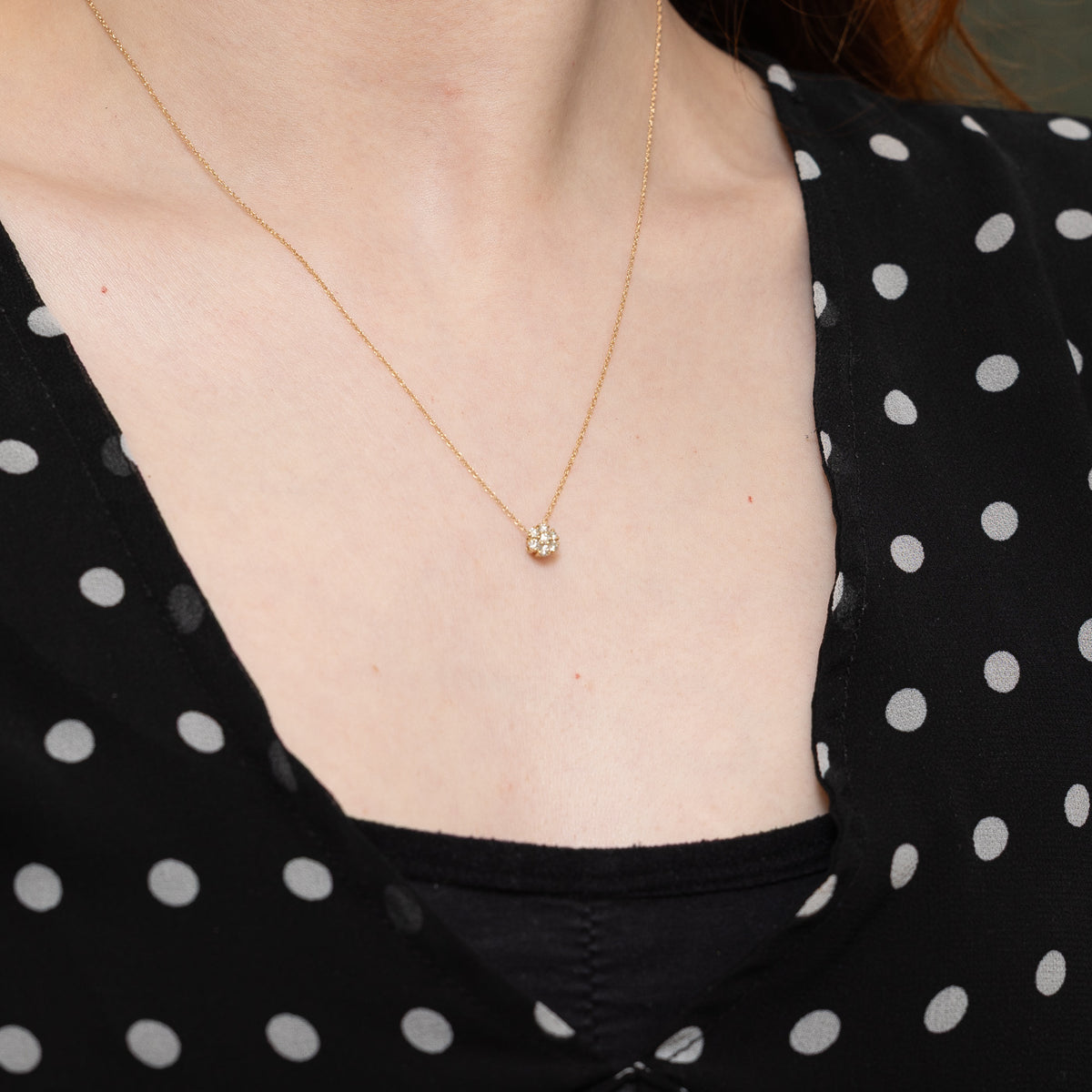 10k Pave Set Diamond Cluster Pendant Necklace | 18"