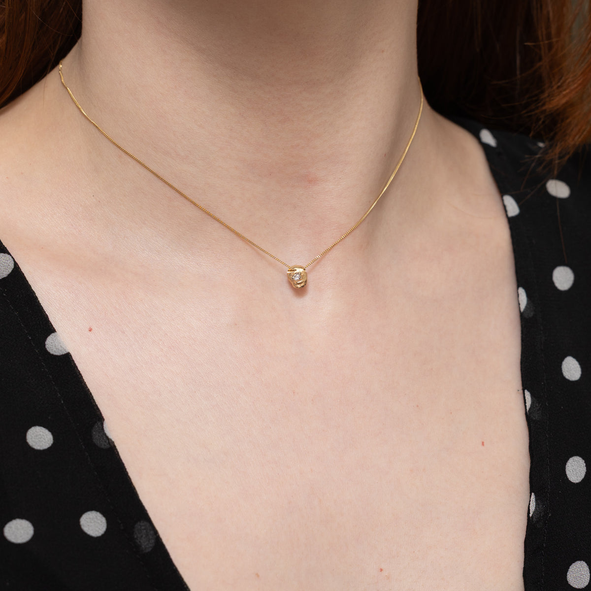 10k Diamond Nuggety Organic Pendant Necklace | 14"