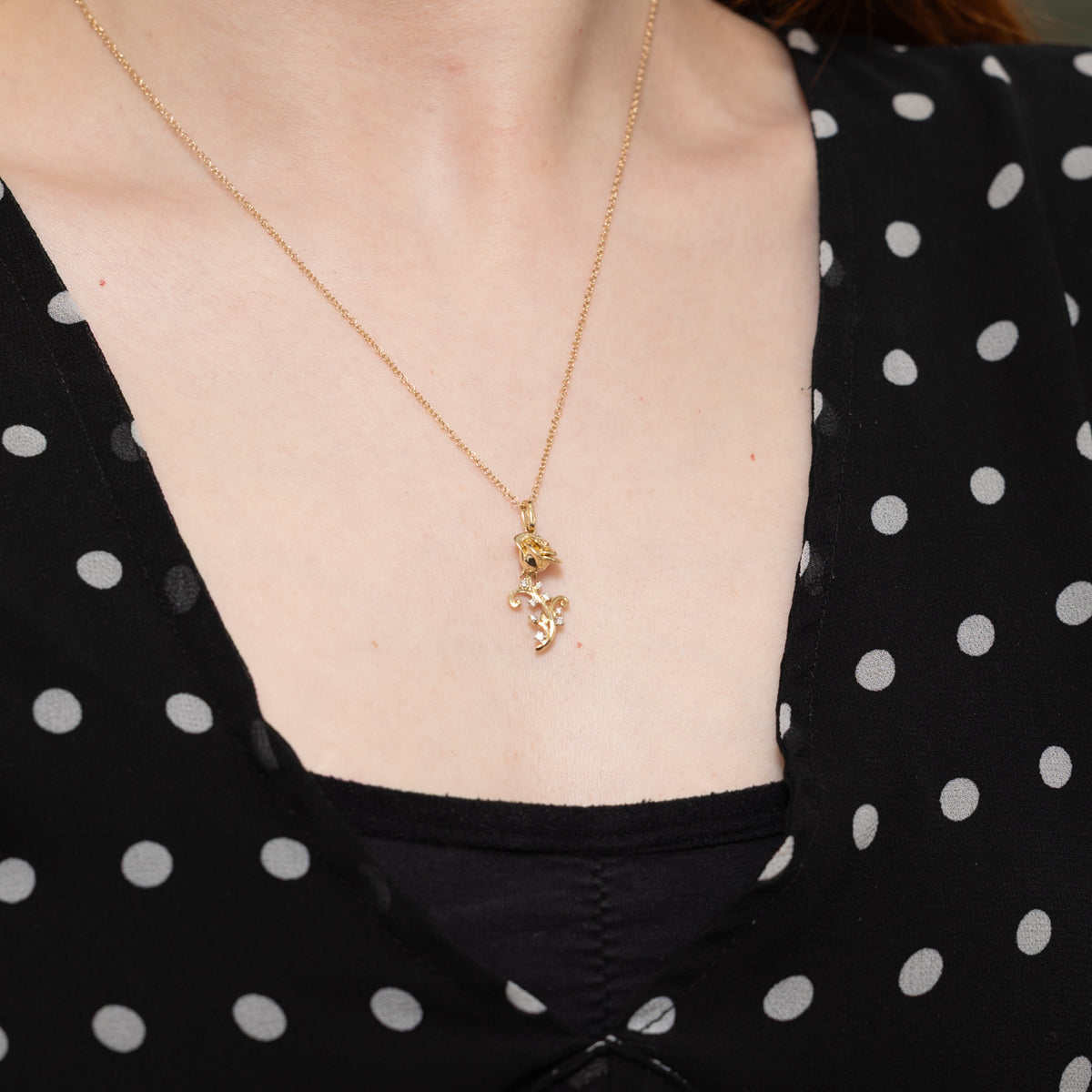 'Disney' Enchanted Disney Belle Diamond Rose Pendant Necklace | 18"