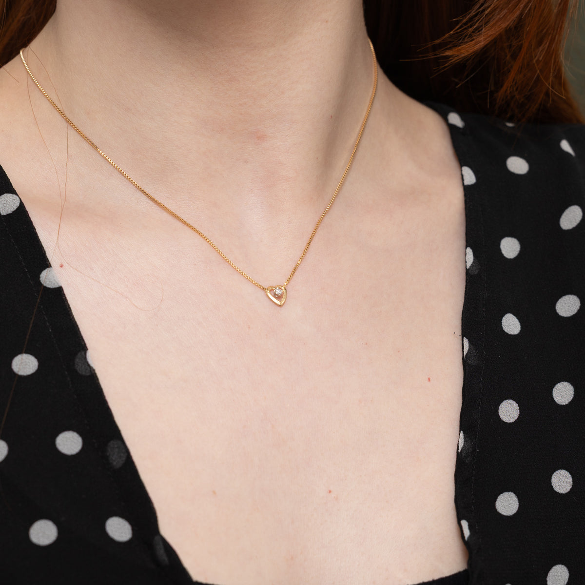 14k Diamond Milgrain Heart Pendant Necklace | 16"