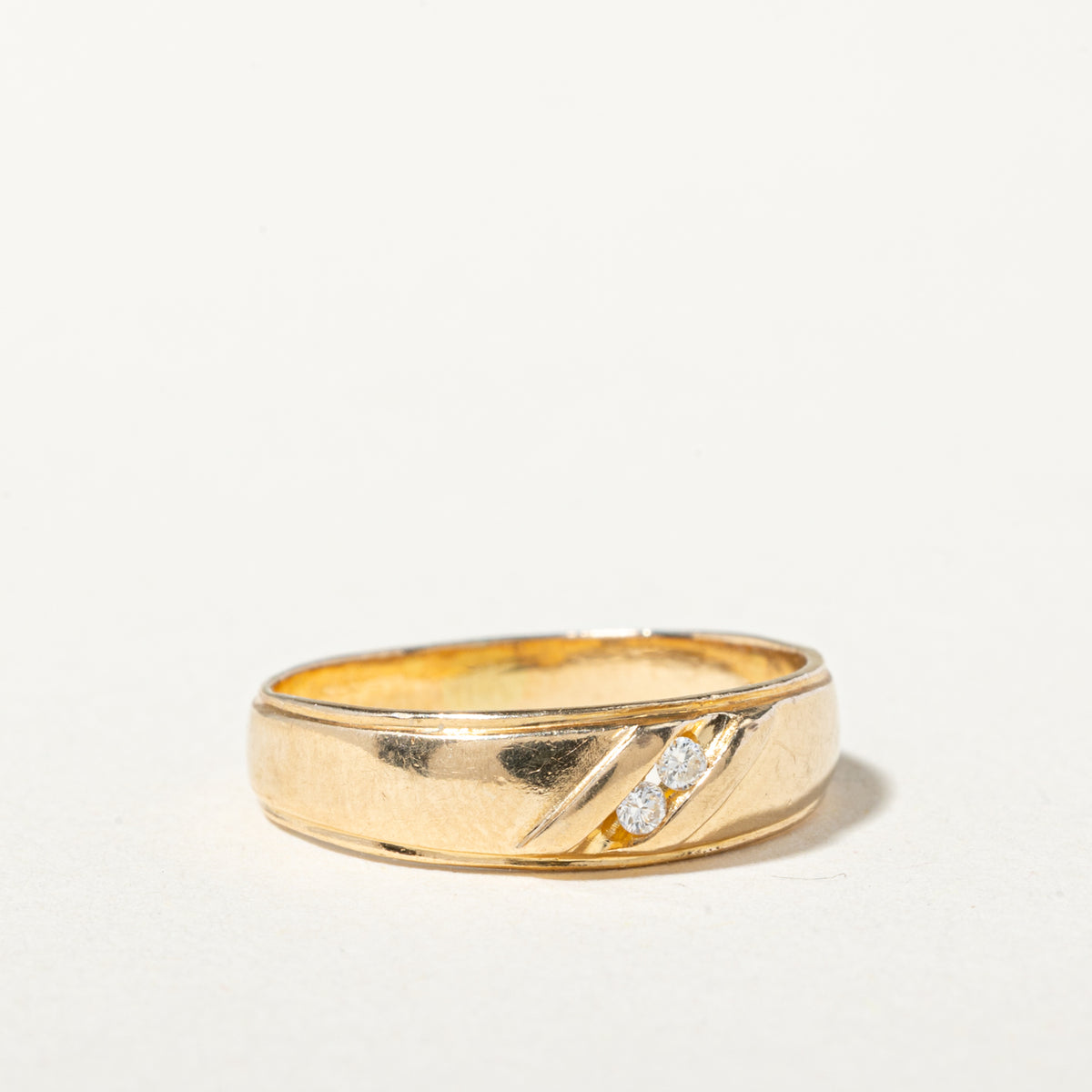 14k Two Stone Diagonal Diamond Grooved Band | 4.00mm | SZ 4