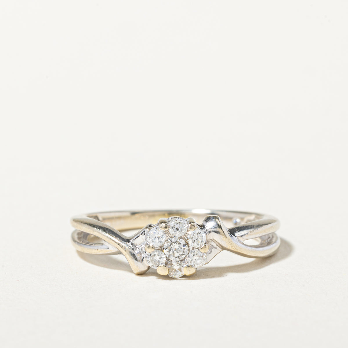 14k White Gold Diamond Cluster Bypass Ring | SZ 4