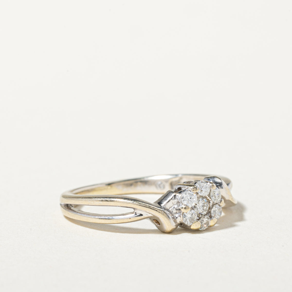 14k White Gold Diamond Cluster Bypass Ring | SZ 4