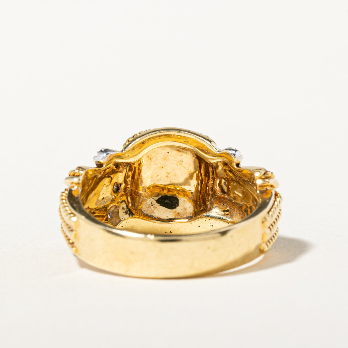 18k Diamond Accented Rope Textured Pinched Dome Ring | SZ 7
