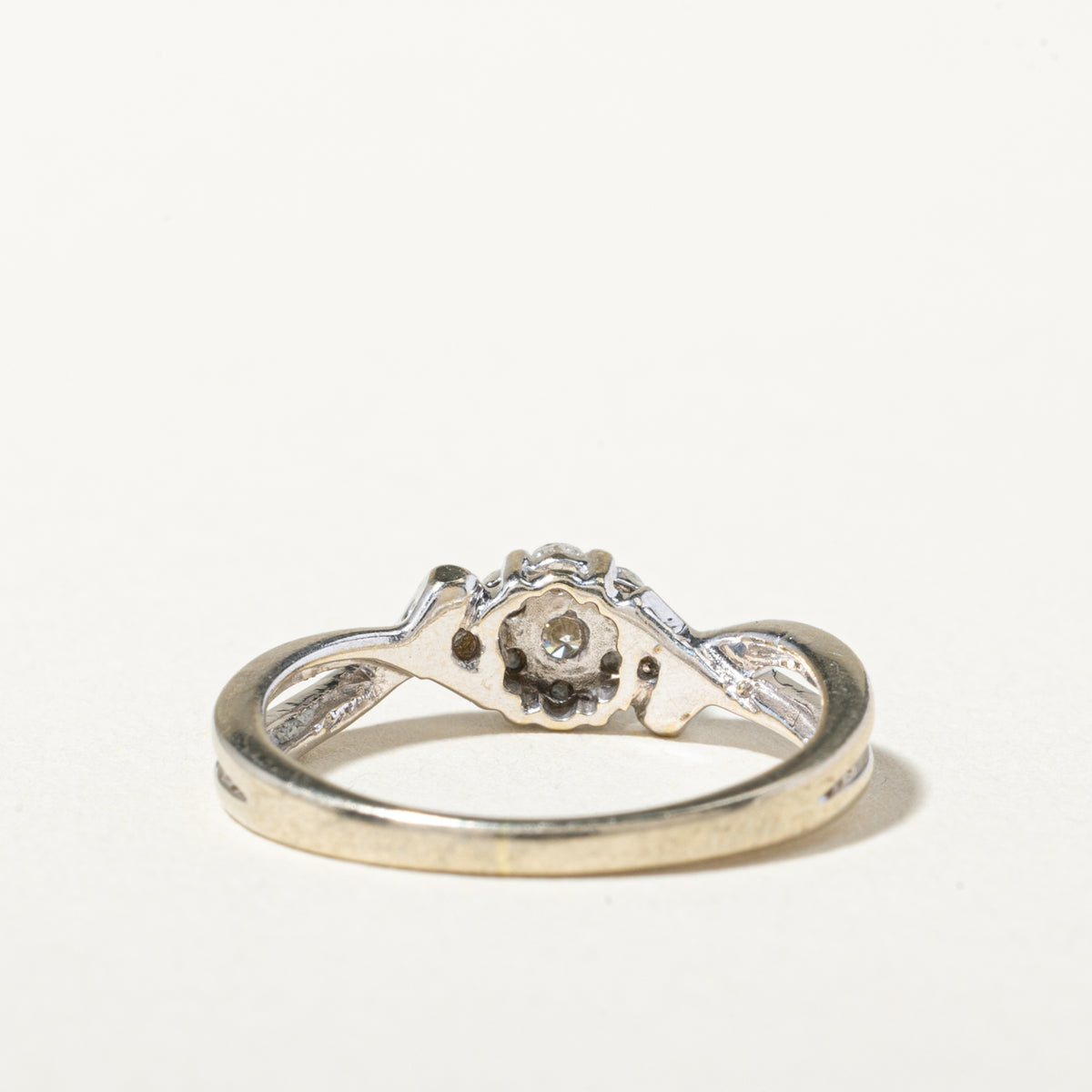 14k White Gold Diamond Cluster Bypass Ring | SZ 4