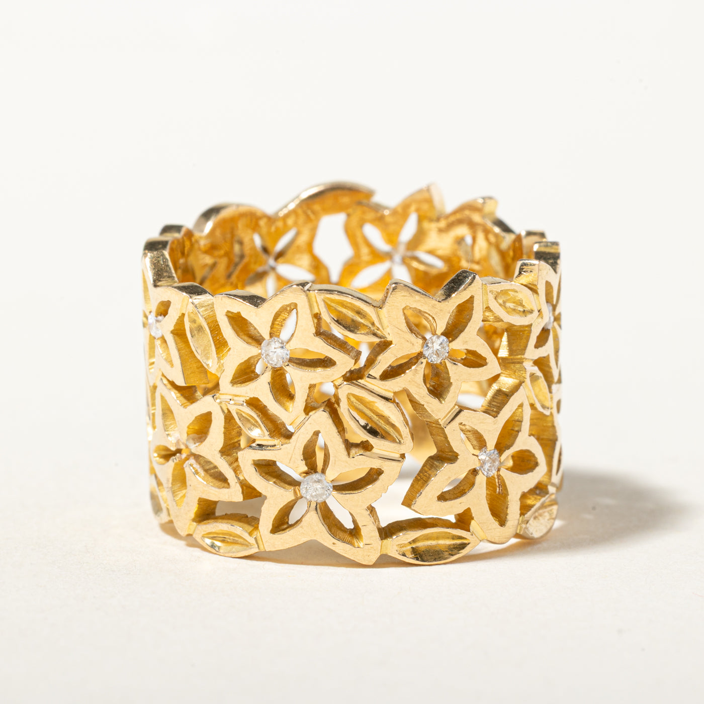 18k Diamond Openwork Floral Band | 15.00mm | SZ 8.75