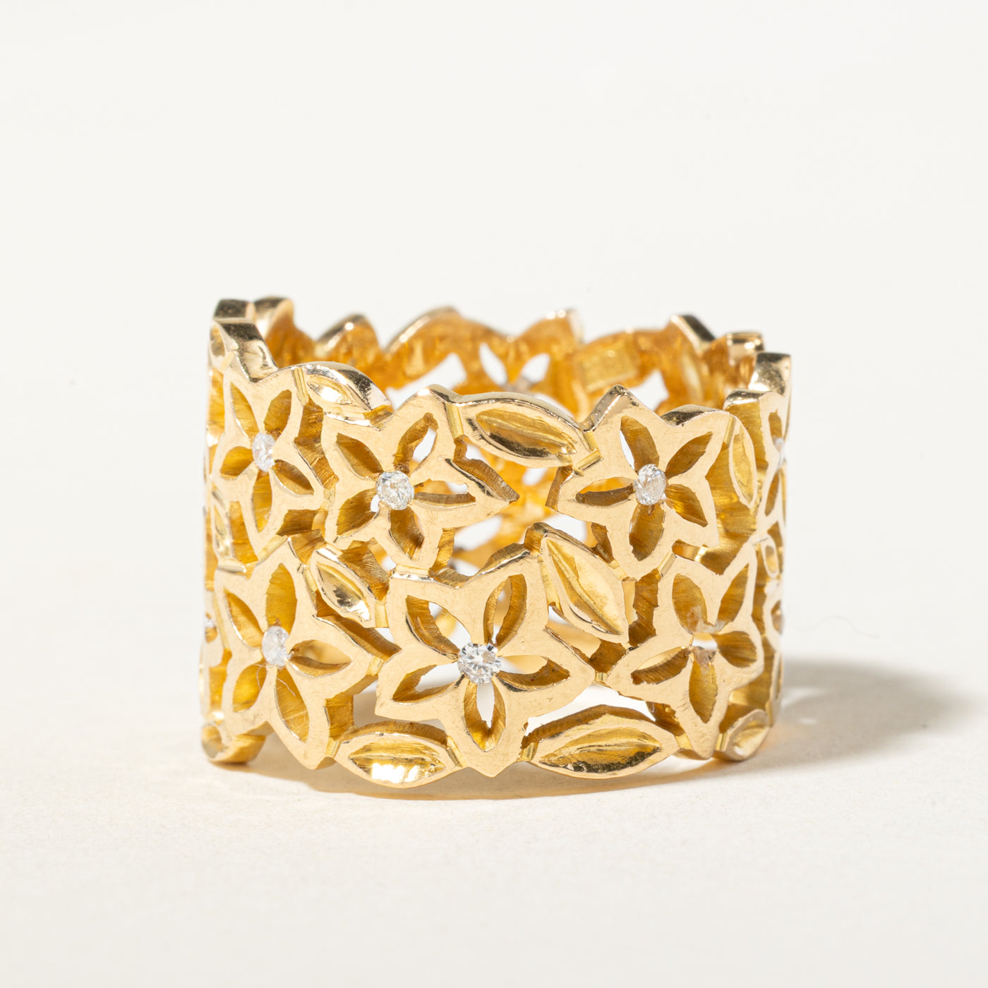 18k Diamond Openwork Floral Band | 15.00mm | SZ 8.75