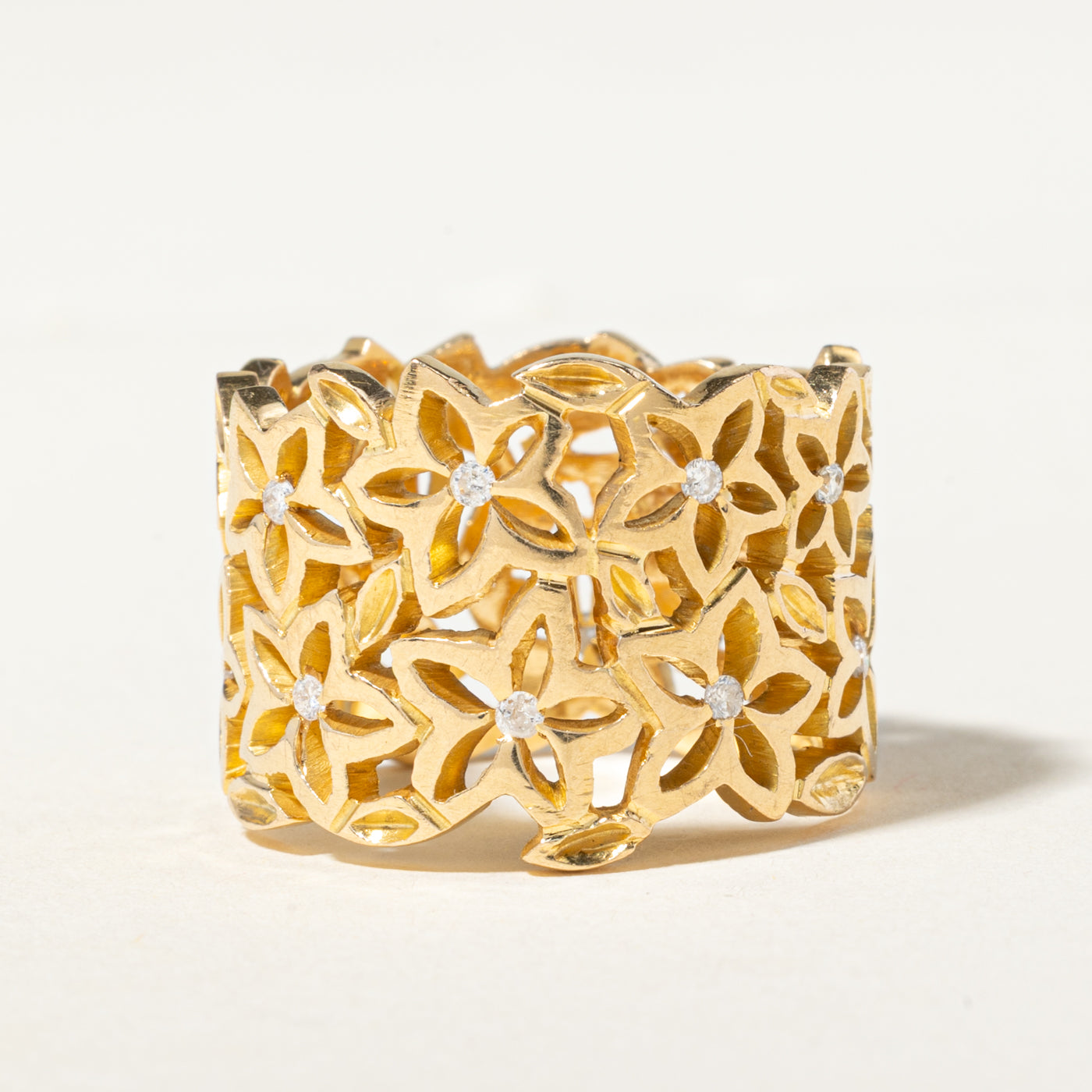 18k Diamond Openwork Floral Band | 15.00mm | SZ 8.75
