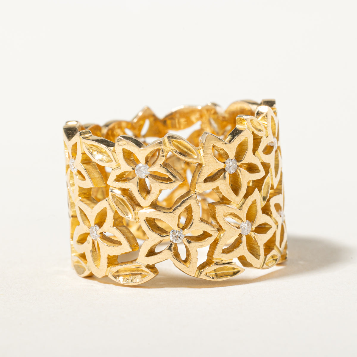 18k Diamond Openwork Floral Band | 15.00mm | SZ 8.75