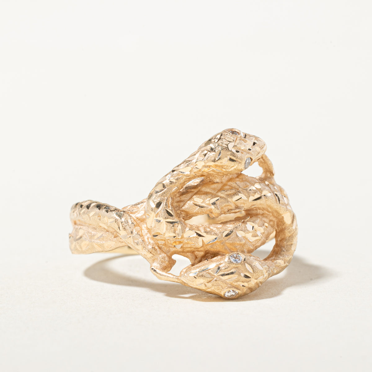 14k Diamond Accented Diamond-Cut Double Snake Ring | SZ 9.75