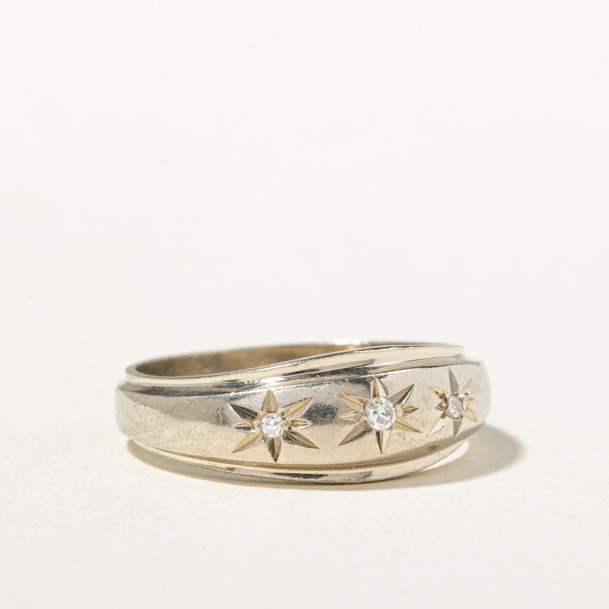 10k Star Set Three Stone Diamond Band | 6.00mm | SZ 6