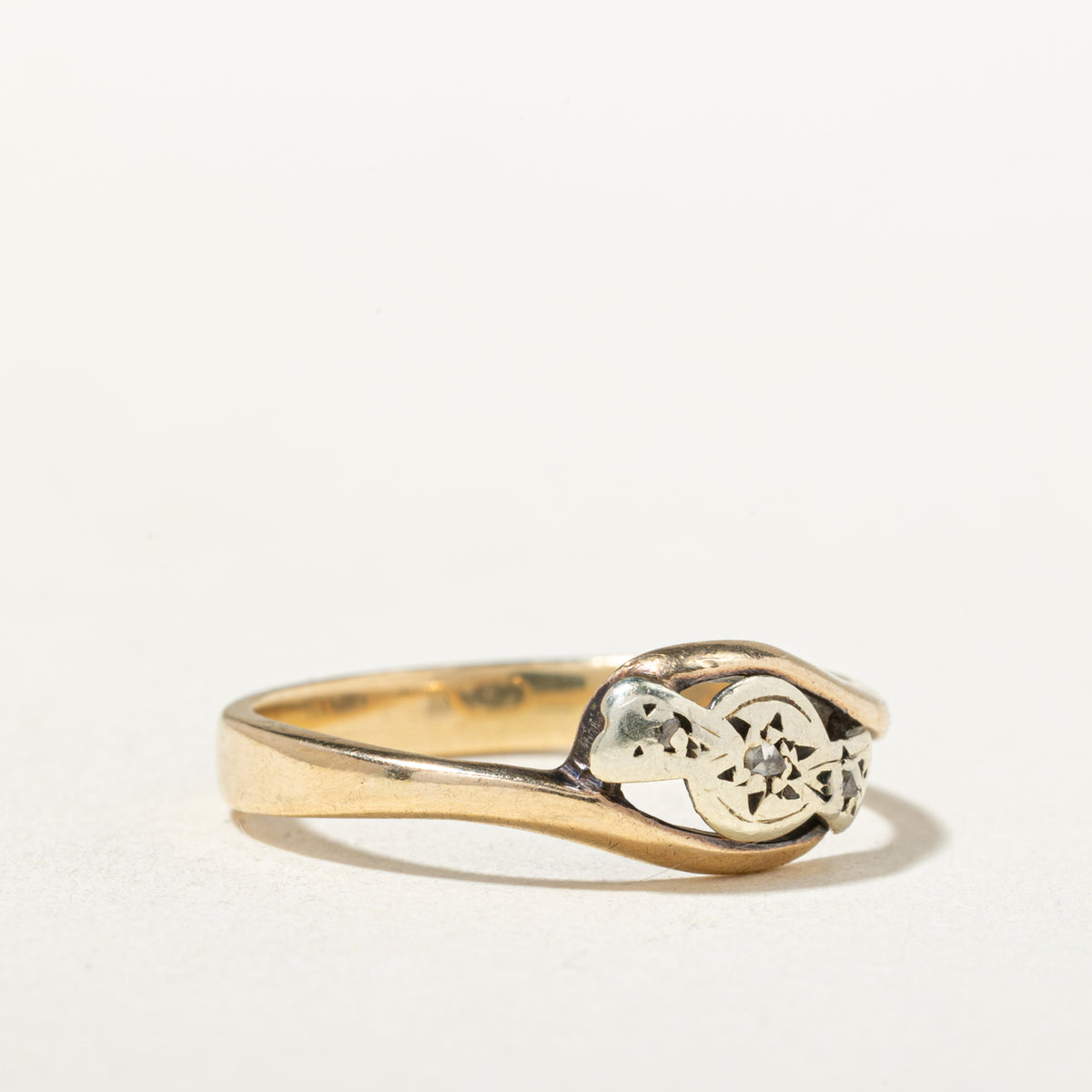 14k Two Tone Star Set Rose Cut Diamond Bypass Ring | SZ 7