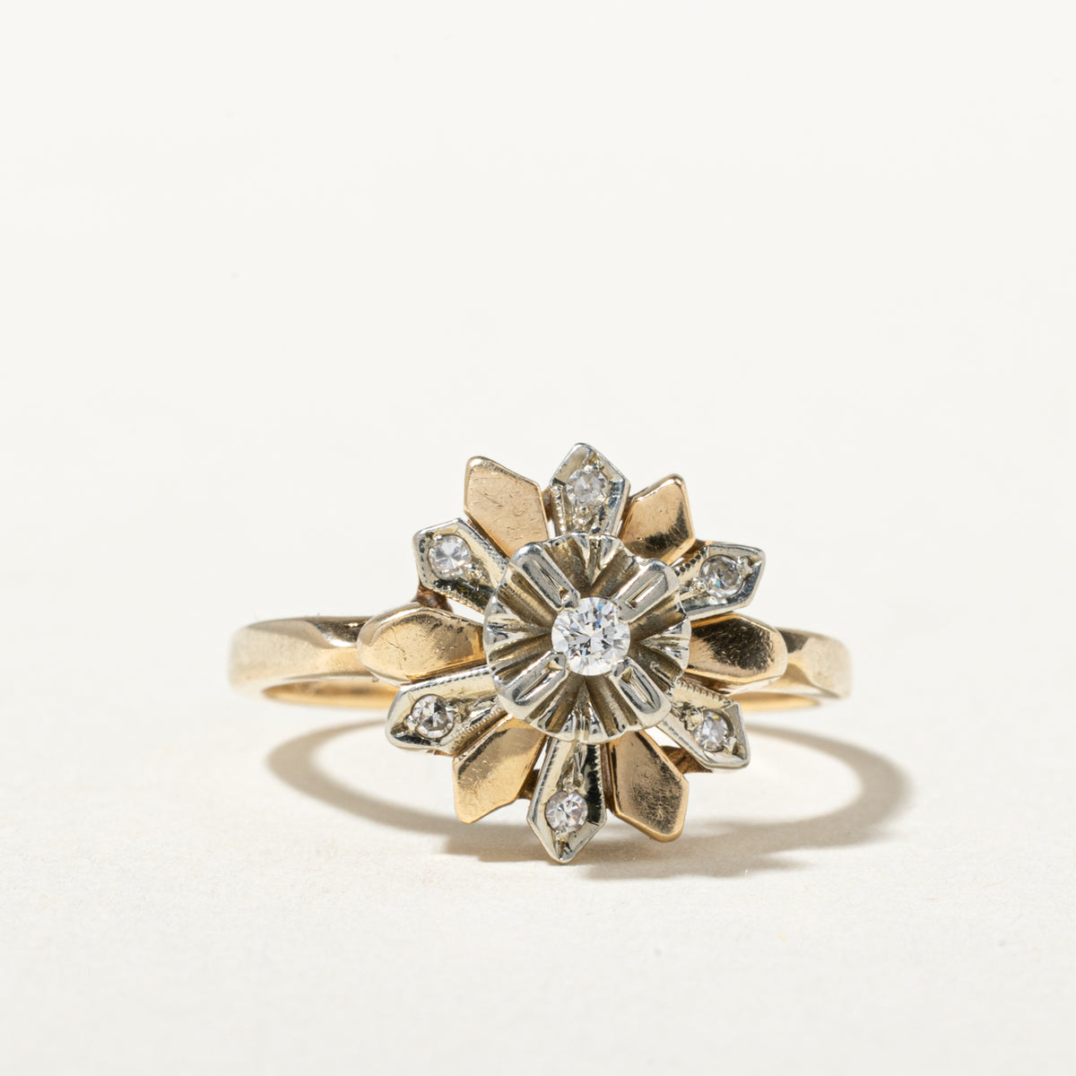 Two Tone Illusion Set Diamond Flower Ring | SZ 7.25
