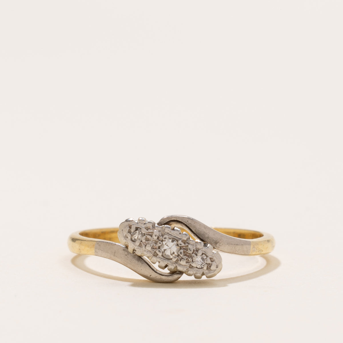 18k Two Tone Illusion Set Diamond Cluster Bypass Ring | SZ 9.25