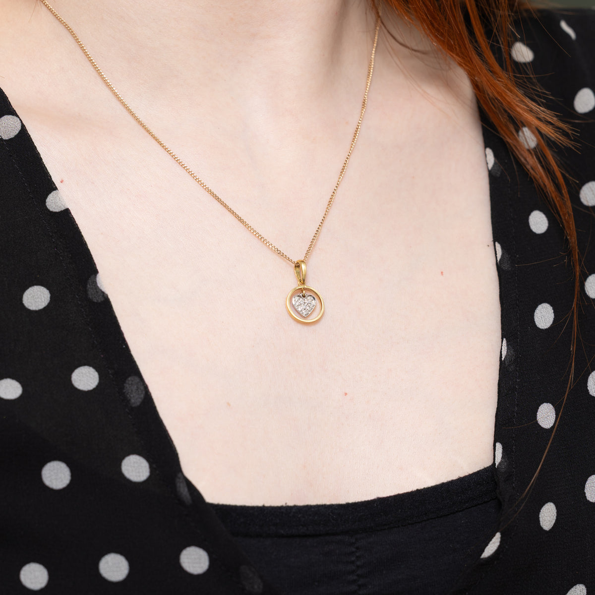 Italian 18k Diamond Dangling Heart Pendant