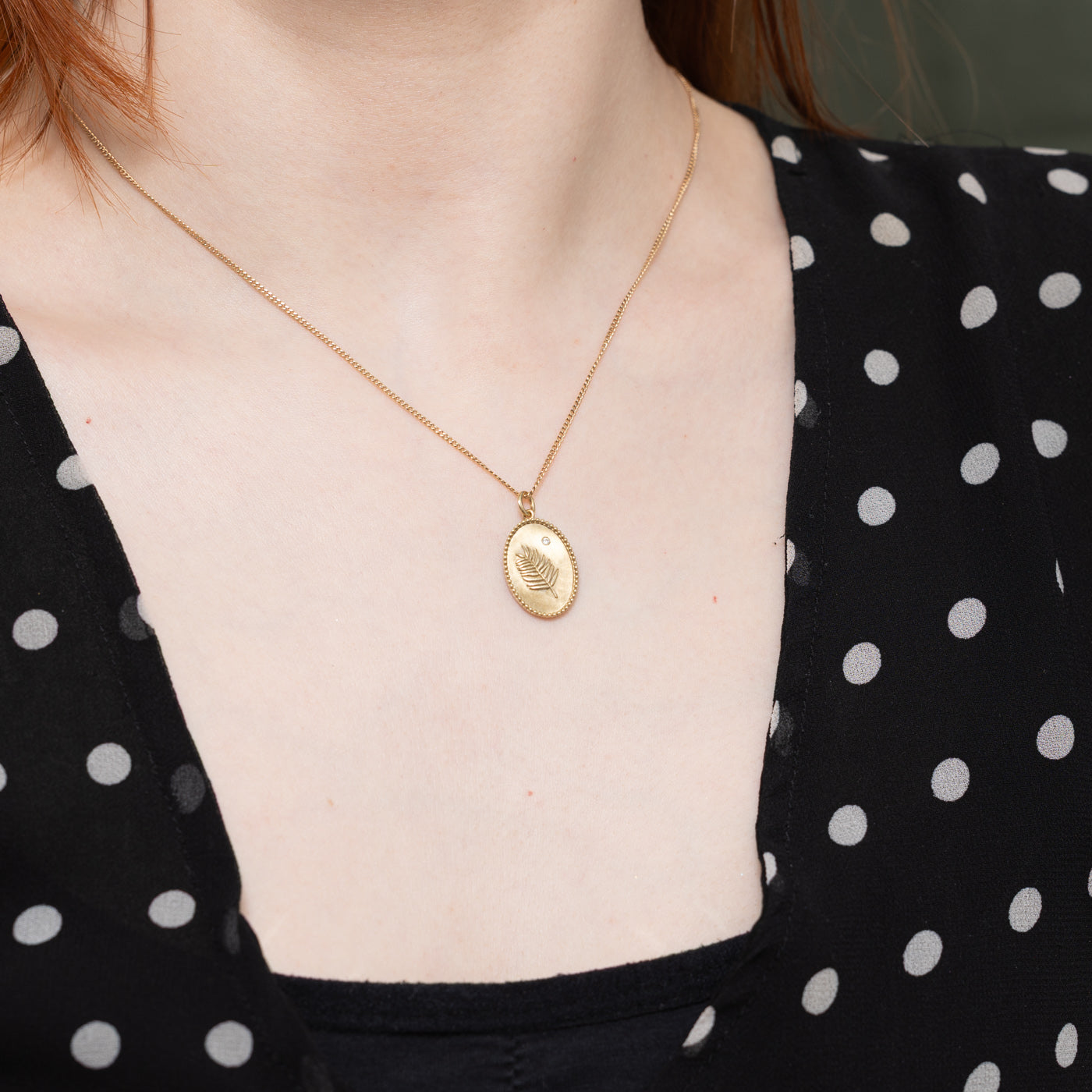 10k Diamond Leaf Embossed Pendant