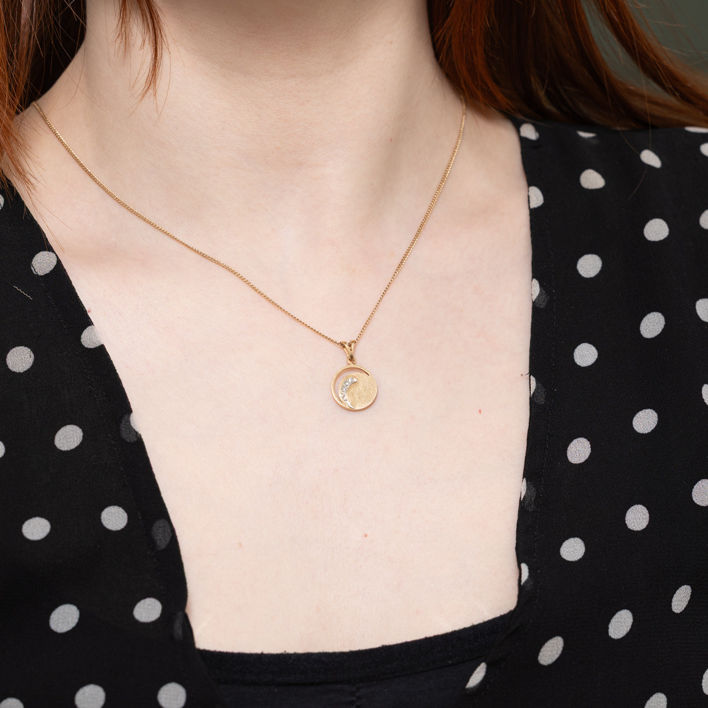 14k Diamond Crescent Moon Pendant