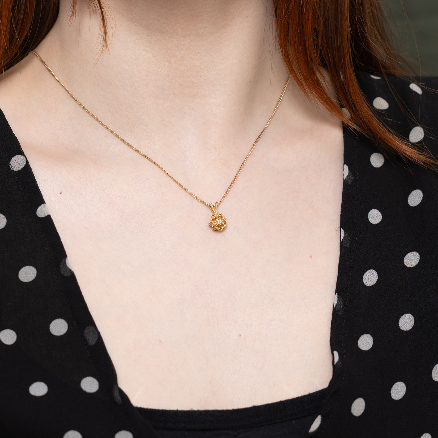 14k Diamond Scalloped Flower Pendant