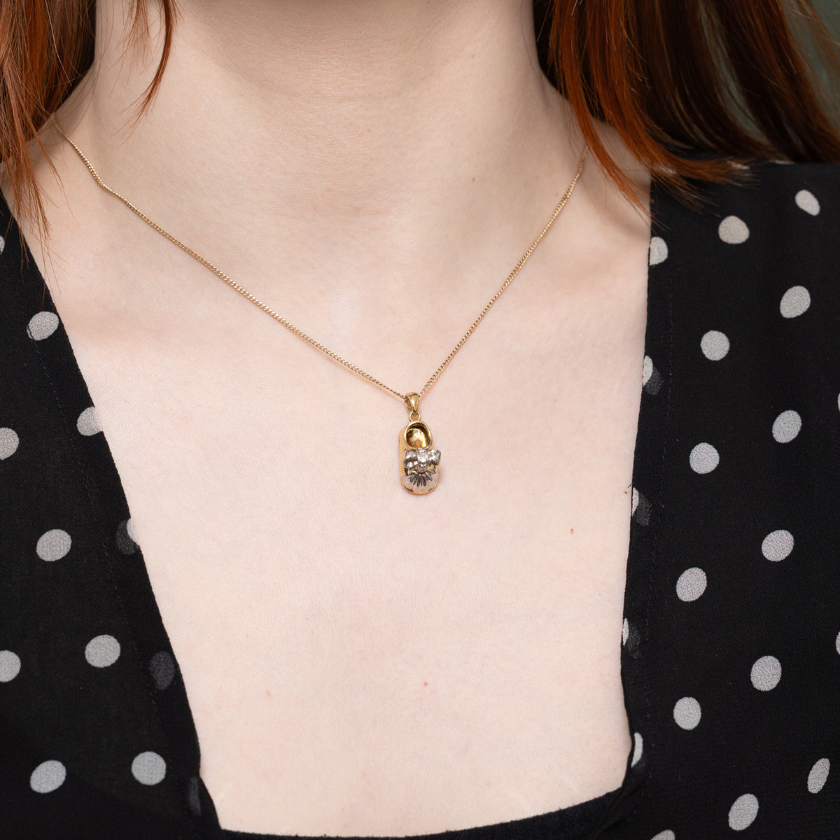 14k Diamond Bow Baby Shoe Pendant