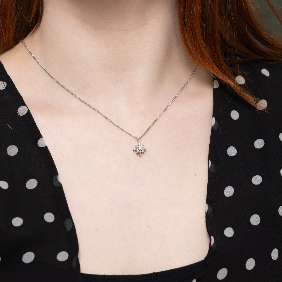 14k Diamond Snowflake Cluster Pendant